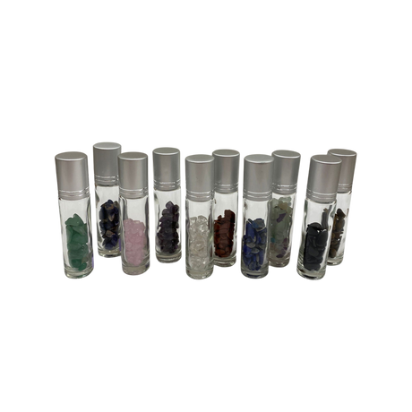 Lapis Lazuli Crystal Chip Oil Roller Bottle - A collection of transparent oil roller bottle with crystal chips