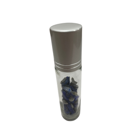 Lapis Lazuli Crystal Chip Oil Roller Bottle - Lapis Lazuli Crystal Chip inside transparent oil roller bottle.