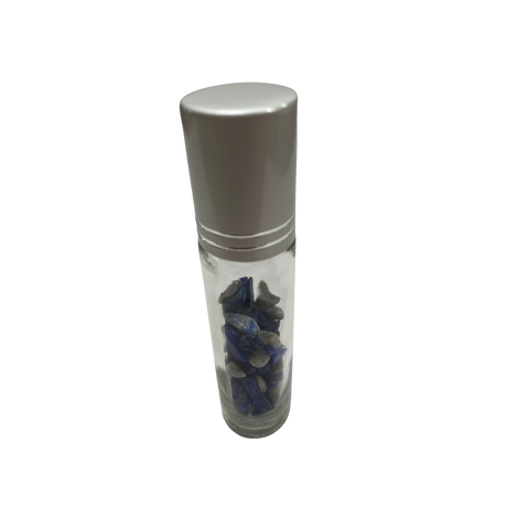 Lapis Lazuli Crystal Chip Oil Roller Bottle - Lapis Lazuli Crystal Chip inside transparent oil roller bottle.