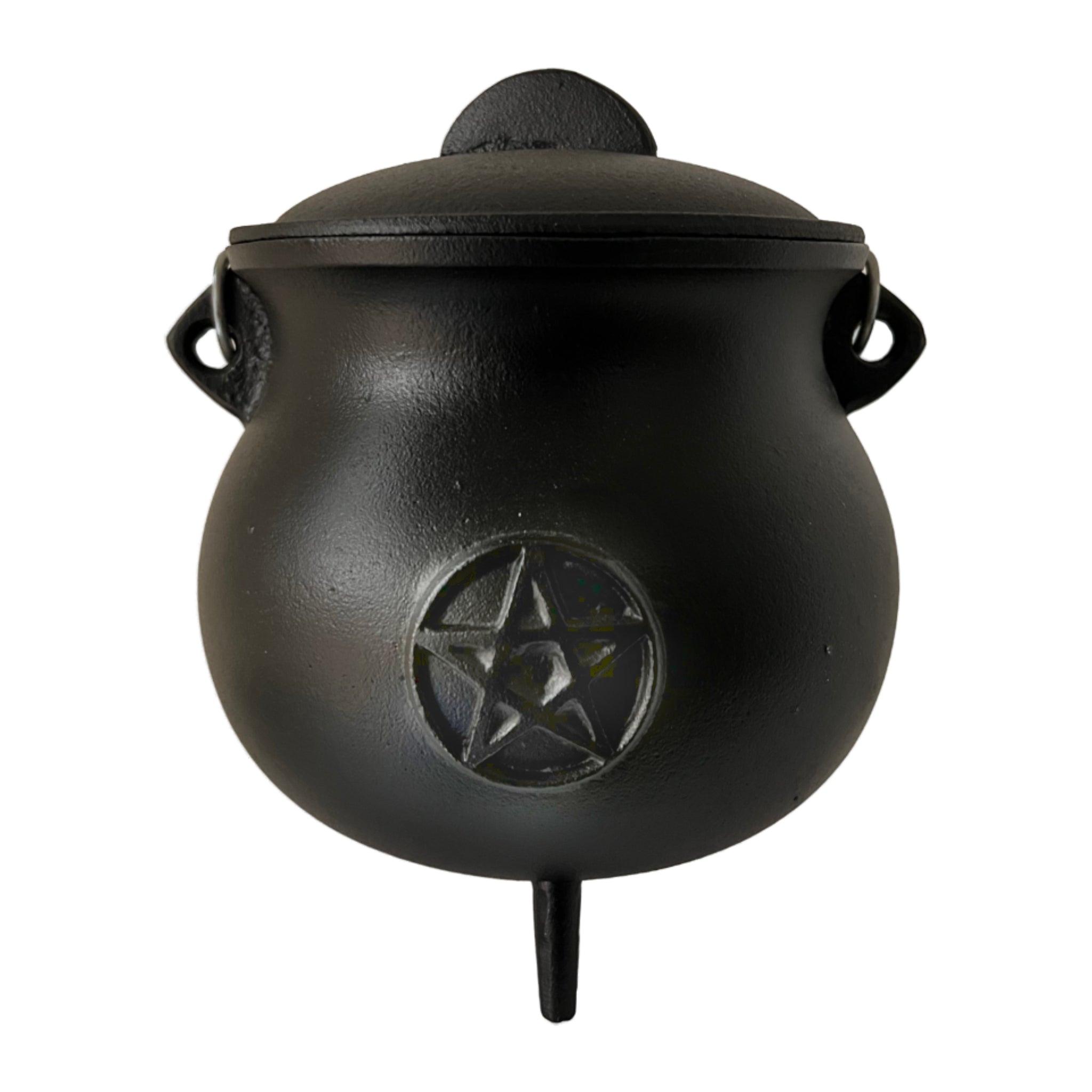 Large roundish black cauldron with pentacle on  front 