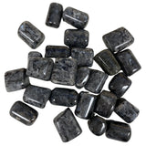  Tumbled Larvikite stones with a smooth, polished finish and a dark gray color 