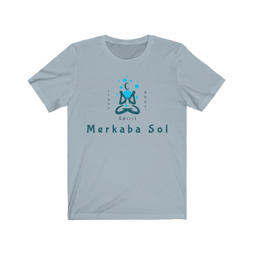 Light Body Spirit Short Sleeve Tee - Find balance within the light, body and spirit. Bring inspiration and empowerment to your wardrobe with this Light Body Spirit t-shirt in light blue color or give it as a fun gift. From merkabasolshop.com