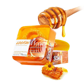 Loofah Honey Soap yellow bars of soap with label Loofah Honey 