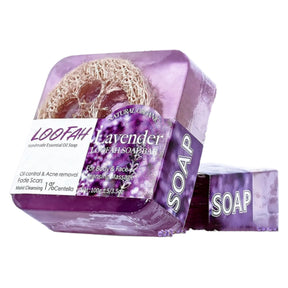 Loofa Lavender Soap lavender colored soap with label that says Loofa Lavender 
