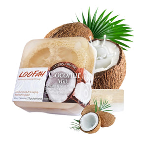 Loofah Coconut Soap white soap with label loofa coconut 