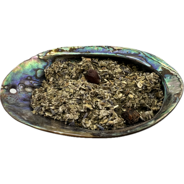 Love Herb Mix Bag - Dried mixed herbs called Love Herb Mix placed on a colorful shell bowl