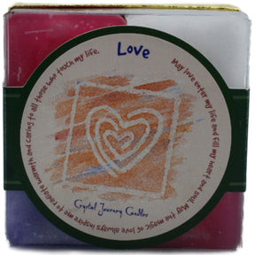 Love Candle Set with pink, purple, green, and white candles.