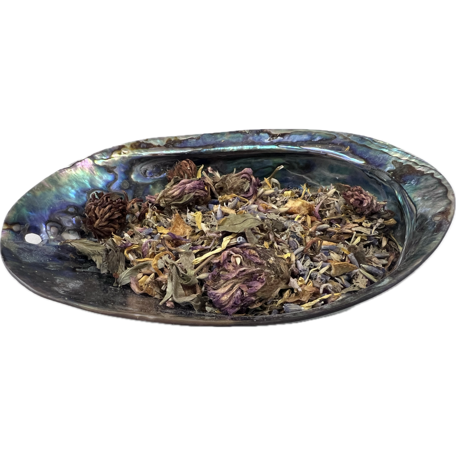 Luck Herb Mix Bag - Dried mixed herbs called Luck Herb Mix placed on a colorful shell bowl