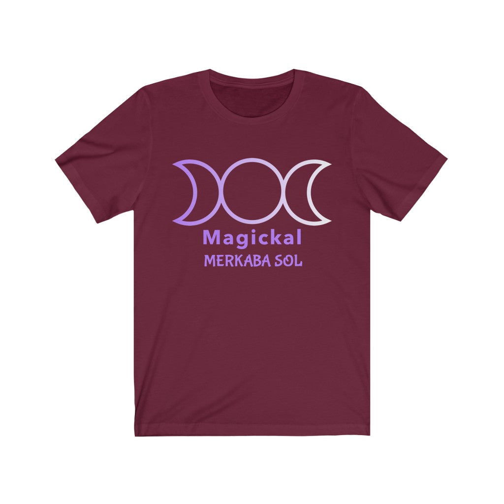 Magickal Moon Short Sleeve Tee - Let the magickal moon guide you. Bring inspiration and empowerment to your wardrobe with this Magickal Moon t-shirt in maroon color or give it as a fun gift. From merkabasolshop.com