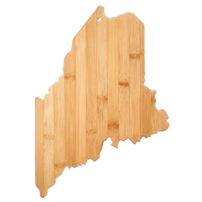 Bamboo cutting board shaped like the state of Maine.