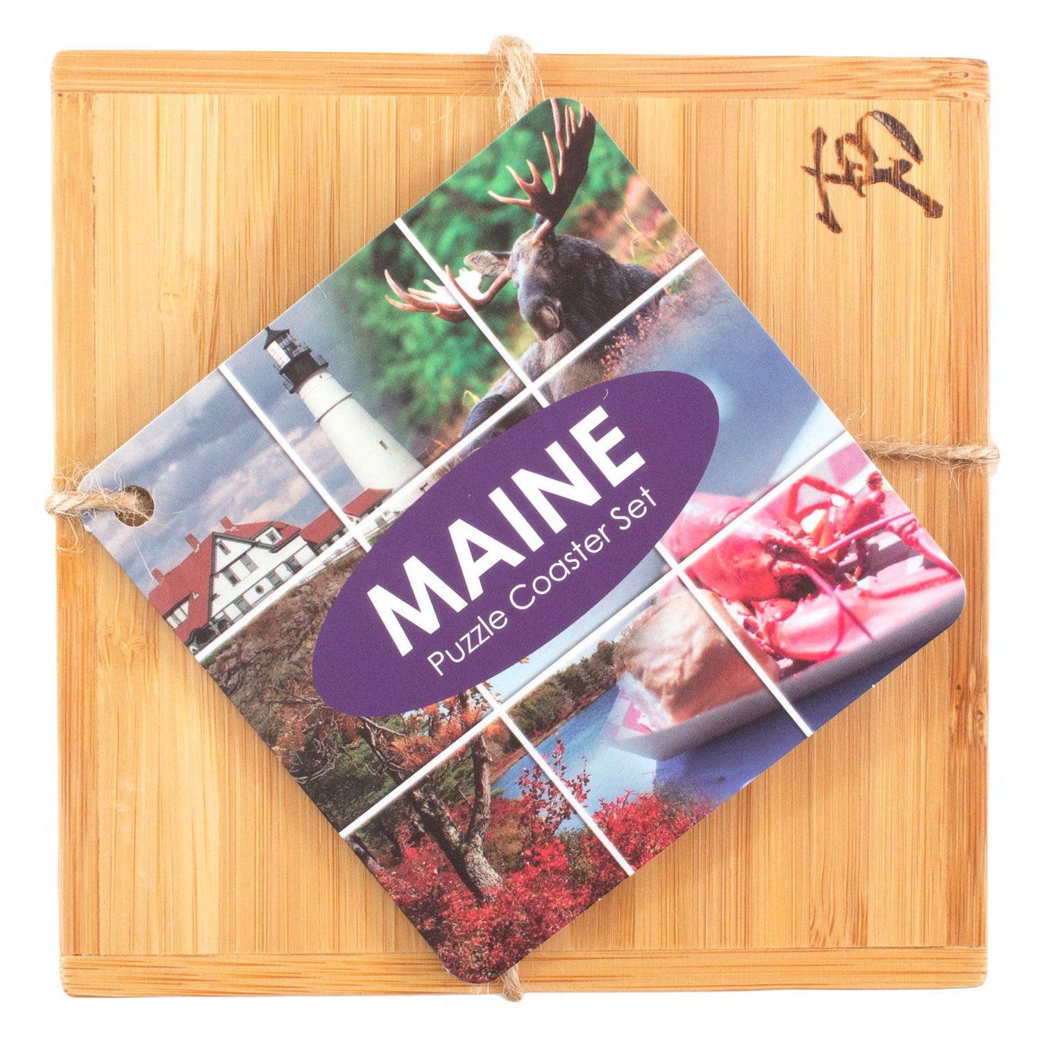 Maine Puzzle Bamboo 4-Pc. Coaster Set with Case - 