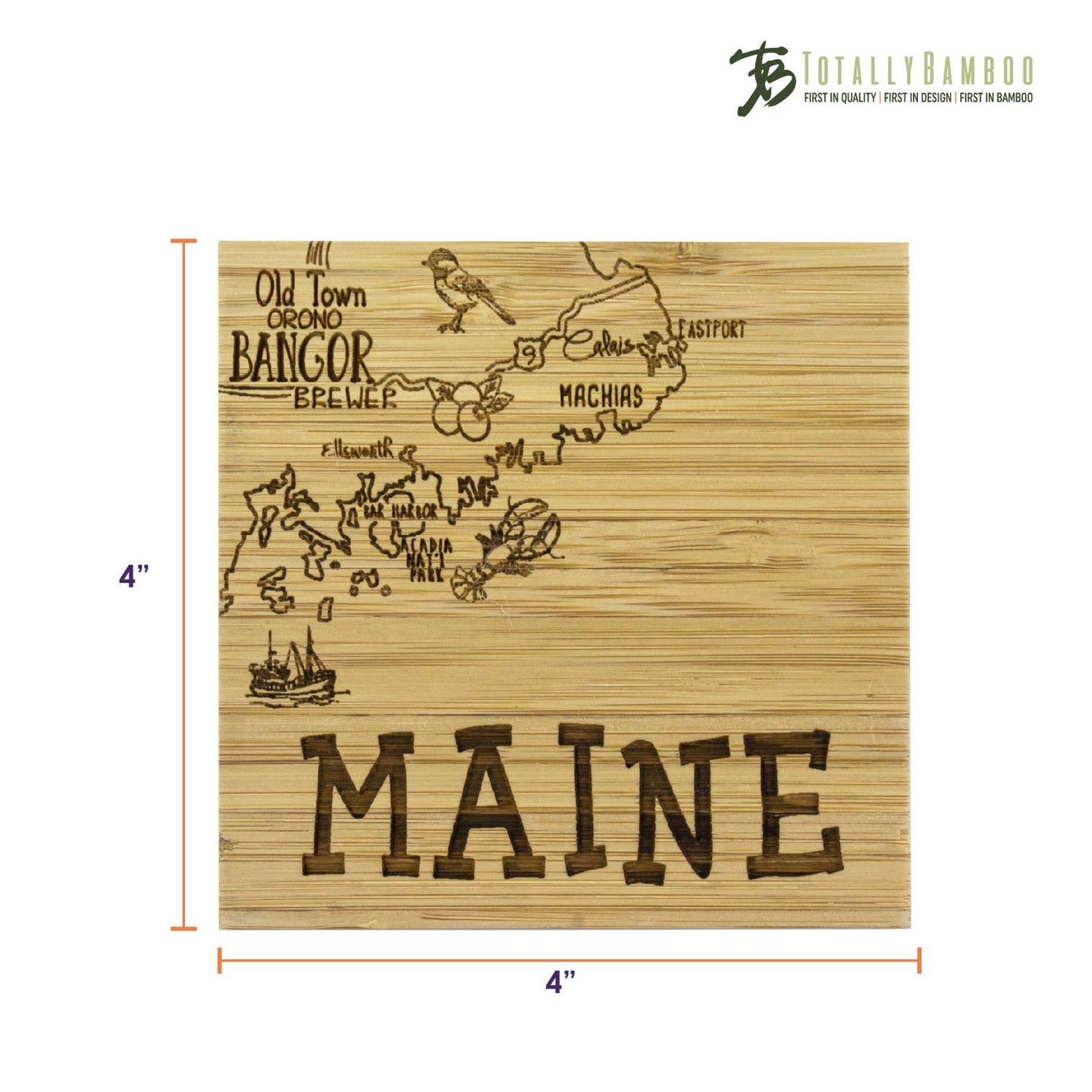 Maine Puzzle Bamboo 4-Pc. Coaster Set with Case - 