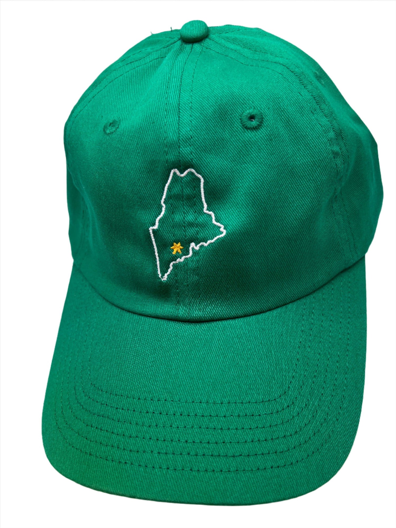 Maine State Outline Green Ball Cap - Green ball cap with outline of Maine embroidered 