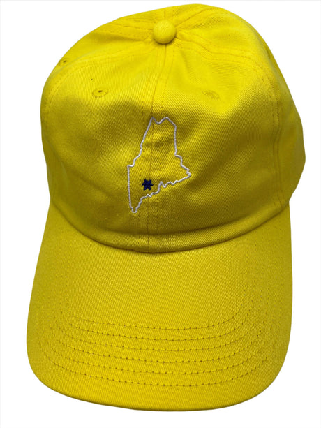 Maine State Outline Yellow Ball Cap - Yellow ball cap with the state of Maine outline embroidered 