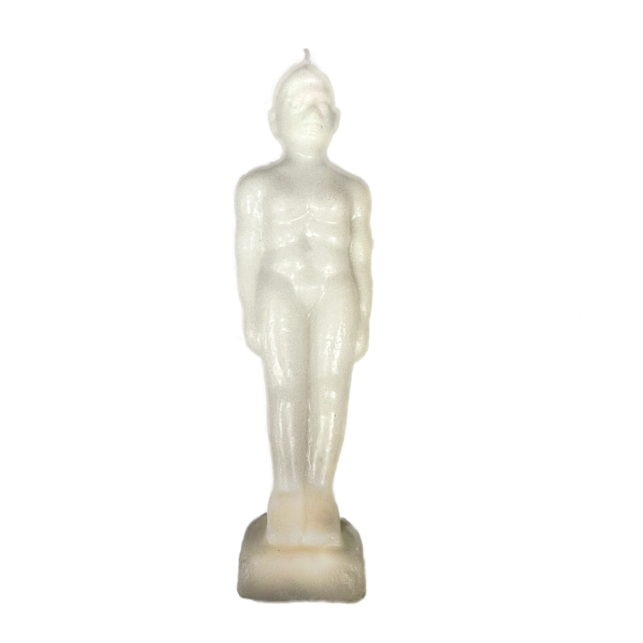 Candle shape in figure of a male in white 