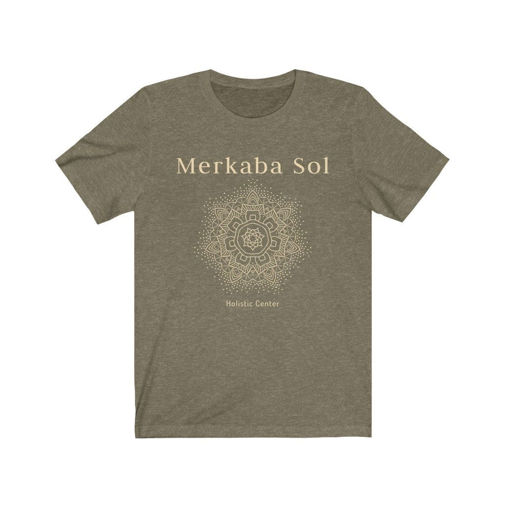 Mandala Short Sleeve Tee - The mandala the energy of the cosmos. Bring inspiration and empowerment to your wardrobe with this Mandala t-shirt in olive color or give it as a fun gift. From merkabasolshop.com