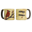 mara cardinal mug yellow mug with image of a cardinal and writing that says always with you.
