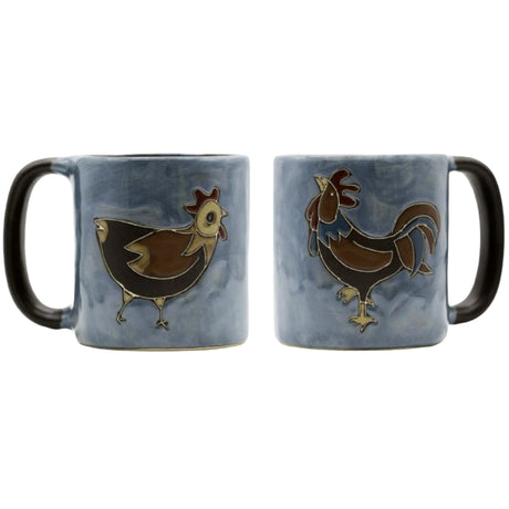 mara mug rooster  blue mug with image of rooster and chicken 
