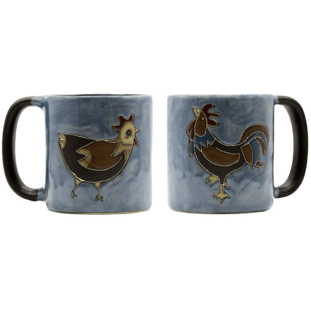 mara mug rooster  blue mug with image of rooster and chicken 