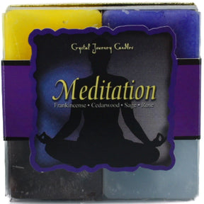 Meditation Candle Set with yellow, blue, green, and purple candles.
