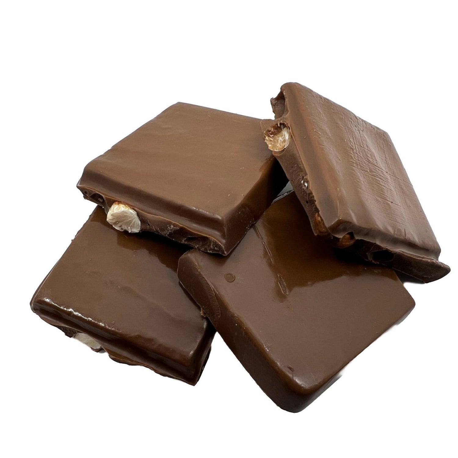Milk Chocolate Almond Bark - Large squares of milk chocolate with almonds showing 