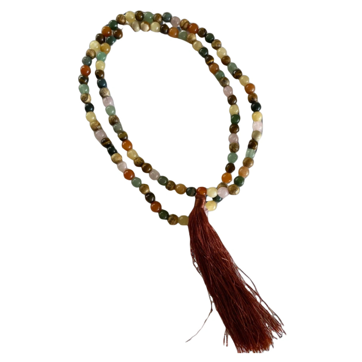 Mixed Stone Mala - Mixed Stone Mala - Multicolored Beas strung together with brown tassle 