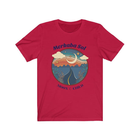 Moon Child Short Sleeve Tee - Let the moon child shine free. Bring inspiration and empowerment to your wardrobe with this Moon Child t-shirt in red color or give it as a fun gift. From merkabasolshop.com