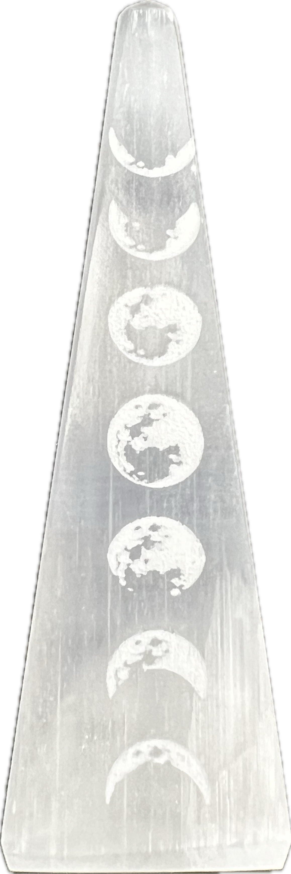 Moon Phase Selenite Obelisk - White Tower with different moon phases 