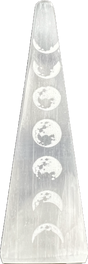 Moon Phase Selenite Obelisk - White Tower with different moon phases 