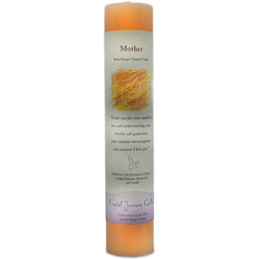 Orange candle with "MOTHER" label.