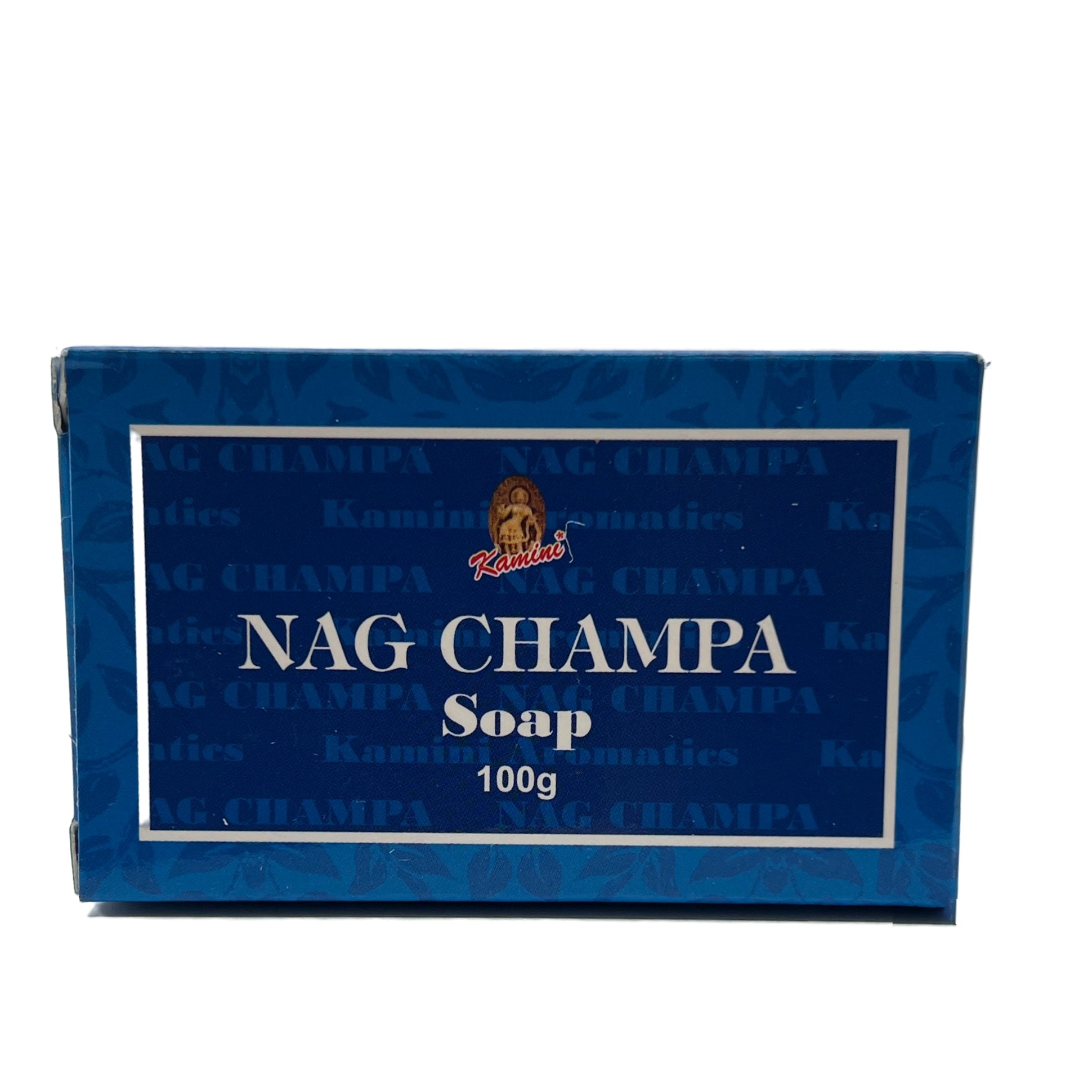 Blue box with white writing Nag Champa Soap