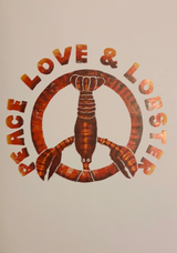 Peace Love Lobster Greeting Cards - White card with lobster peace sign 