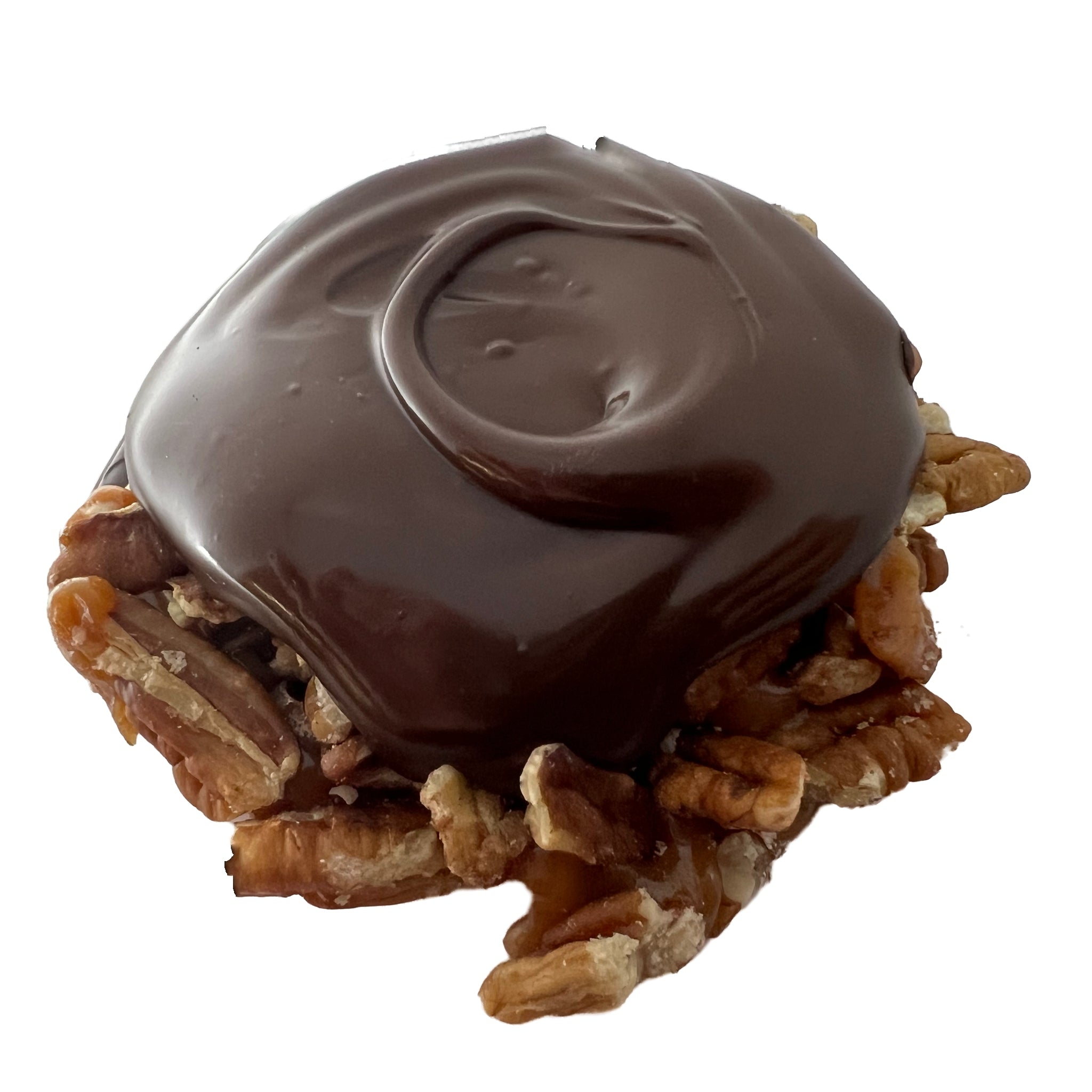 large palm size chocolate with caramel and pecans 