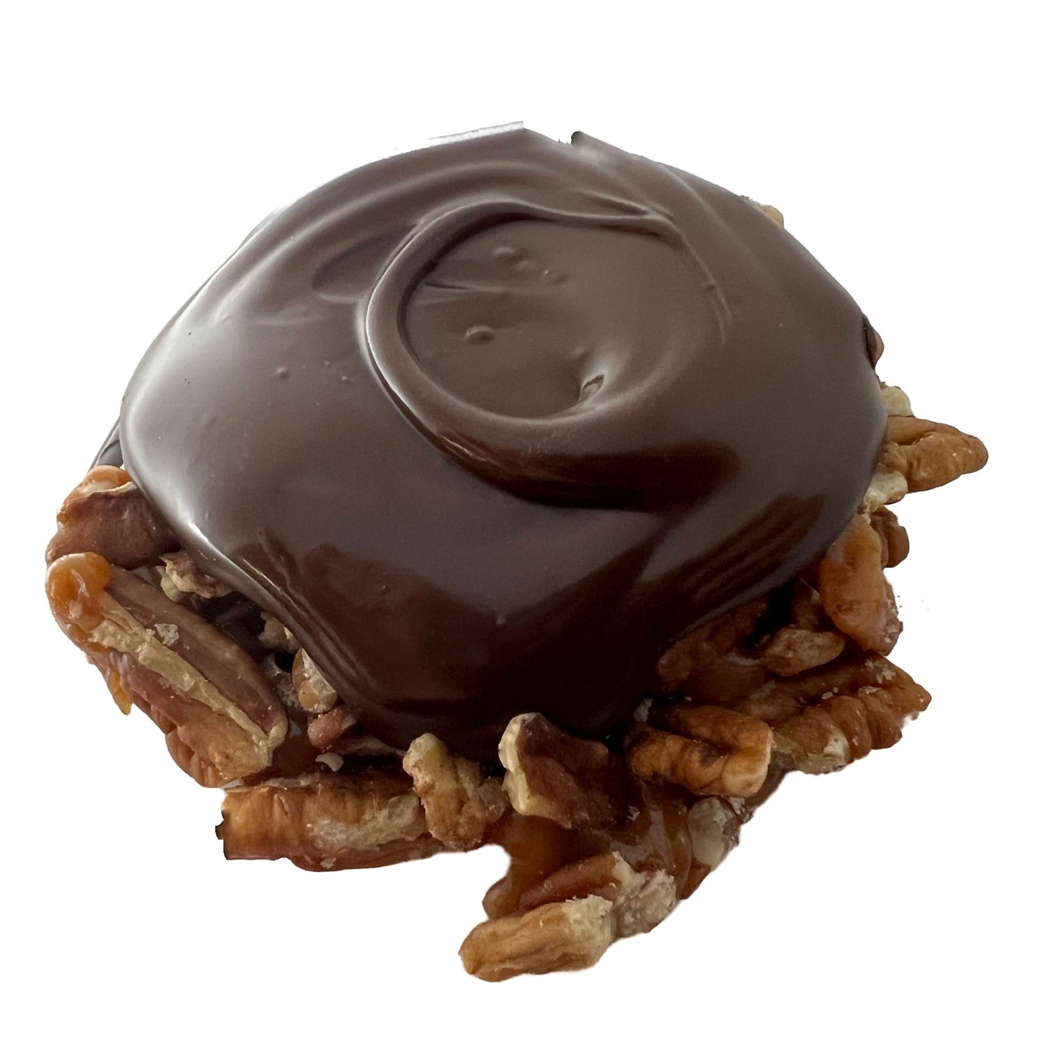 Pecan Caramel Turtle Dark Chocolate - large palm size chocolate with caramel and pecans 
