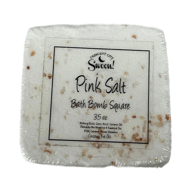 Pink Salt Bath Bomb Square - White Square with Himalayan salt crystals 