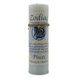 Pisces Zodiac Pendant Candle - Pisces Zodiac Candle.  A white candle adorned with a pewter pendant of the Pisces symbol.  This pendant can be worn as a necklace or used as an amulet.  Pisces are selfless with the ability to go with the flow.  They are spiritual and go where life takes them.