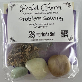 Problem Solving Pocket Charm Kit with Transparent packaging, White label, and Black text.