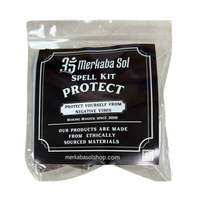 Protection Spell Kit with Transparent packaging, Black Label, and white text.