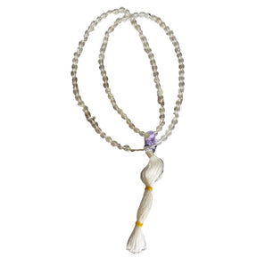 Quartz Crystal Mala - Quartz Crystal Mala - clear crystal strung  beads with white tassle 