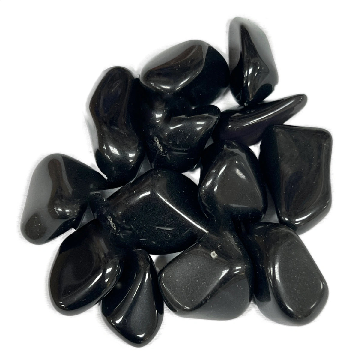 Rainbow Obsidian Tumbled - Dark grey and black shiney stones 