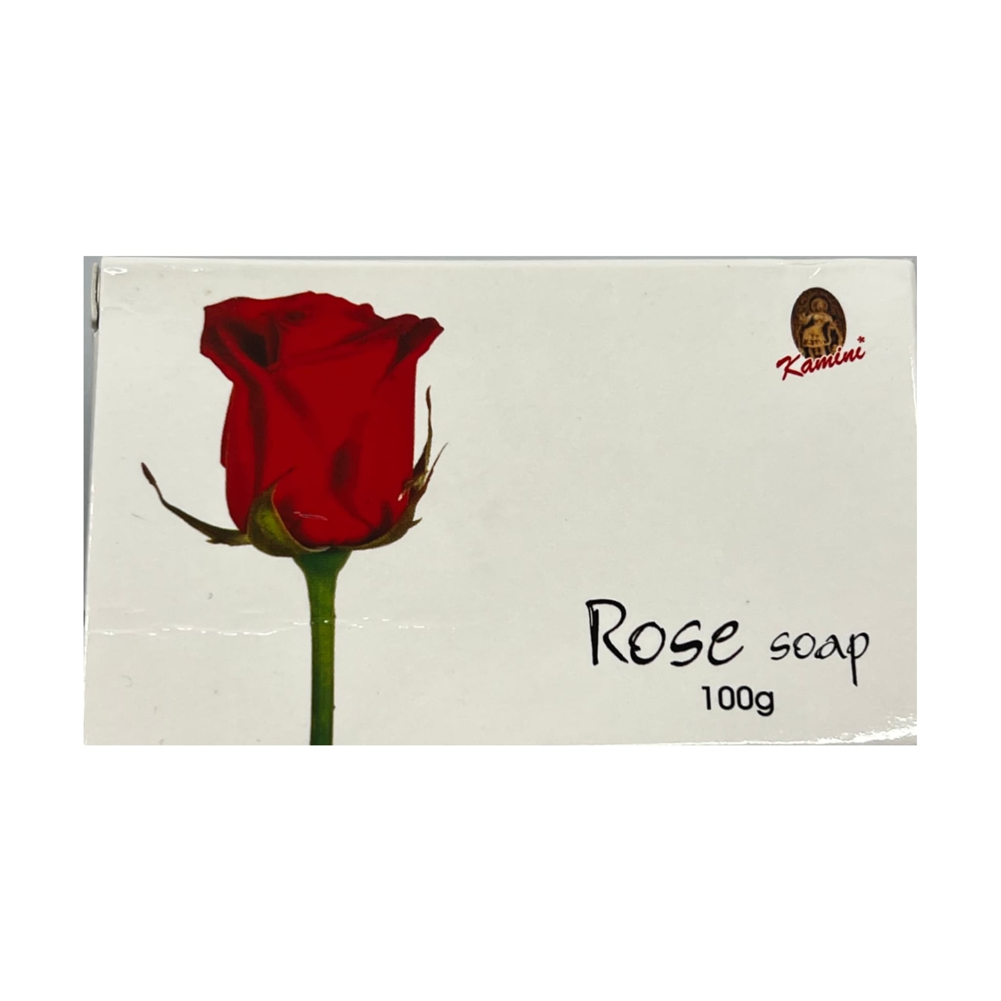 White box with image of red rose rose soap 