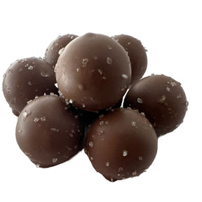 Sea Salt Caramel Milk Chocolate Truffle - Small Milk chocolate balls with sea salt sprinkles 