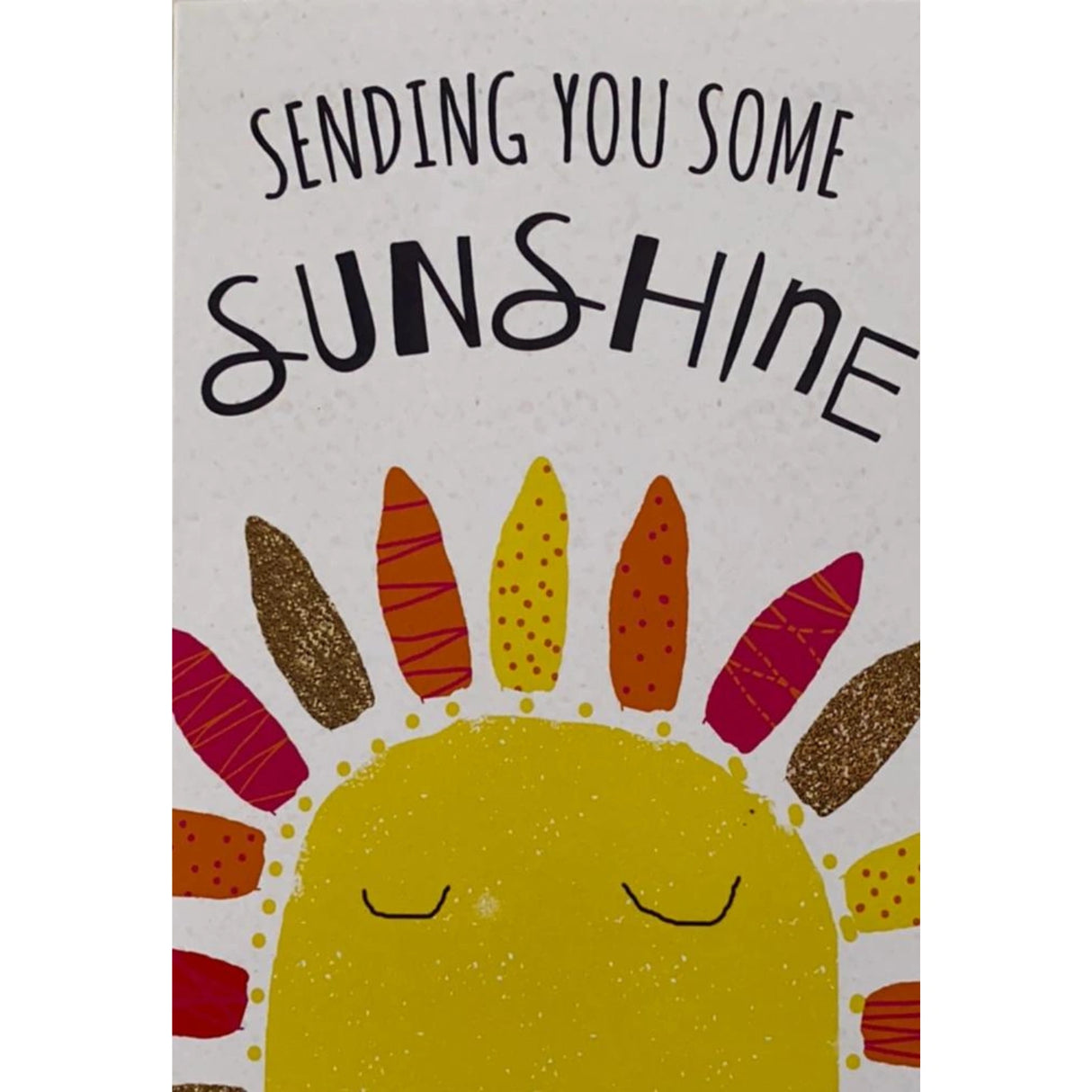 Greeting card with a sun illustration and the text "SENDING YOU SOME SUNSHINE."