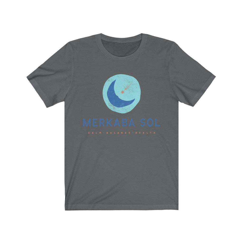 Shooting Star Short Sleeve Tee - Calm, balance, health shooting star. Bring inspiration and empowerment to your wardrobe with this Shooting Star t-shirt in asphalt color or give it as a fun gift. From merkabasolshop.com