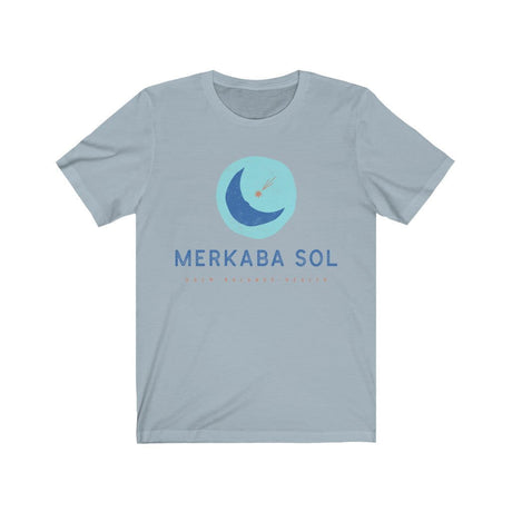 Shooting Star Short Sleeve Tee - Calm, balance, health shooting star. Bring inspiration and empowerment to your wardrobe with this Shooting Star t-shirt in light blue color or give it as a fun gift. From merkabasolshop.com