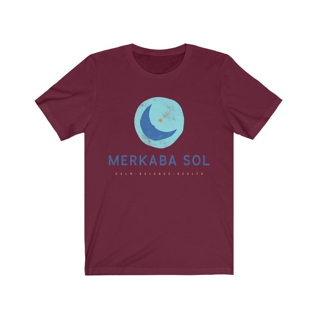Shooting Star Short Sleeve Tee - Calm, balance, health shooting star. Bring inspiration and empowerment to your wardrobe with this Shooting Star t-shirt in maroon color or give it as a fun gift. From merkabasolshop.com