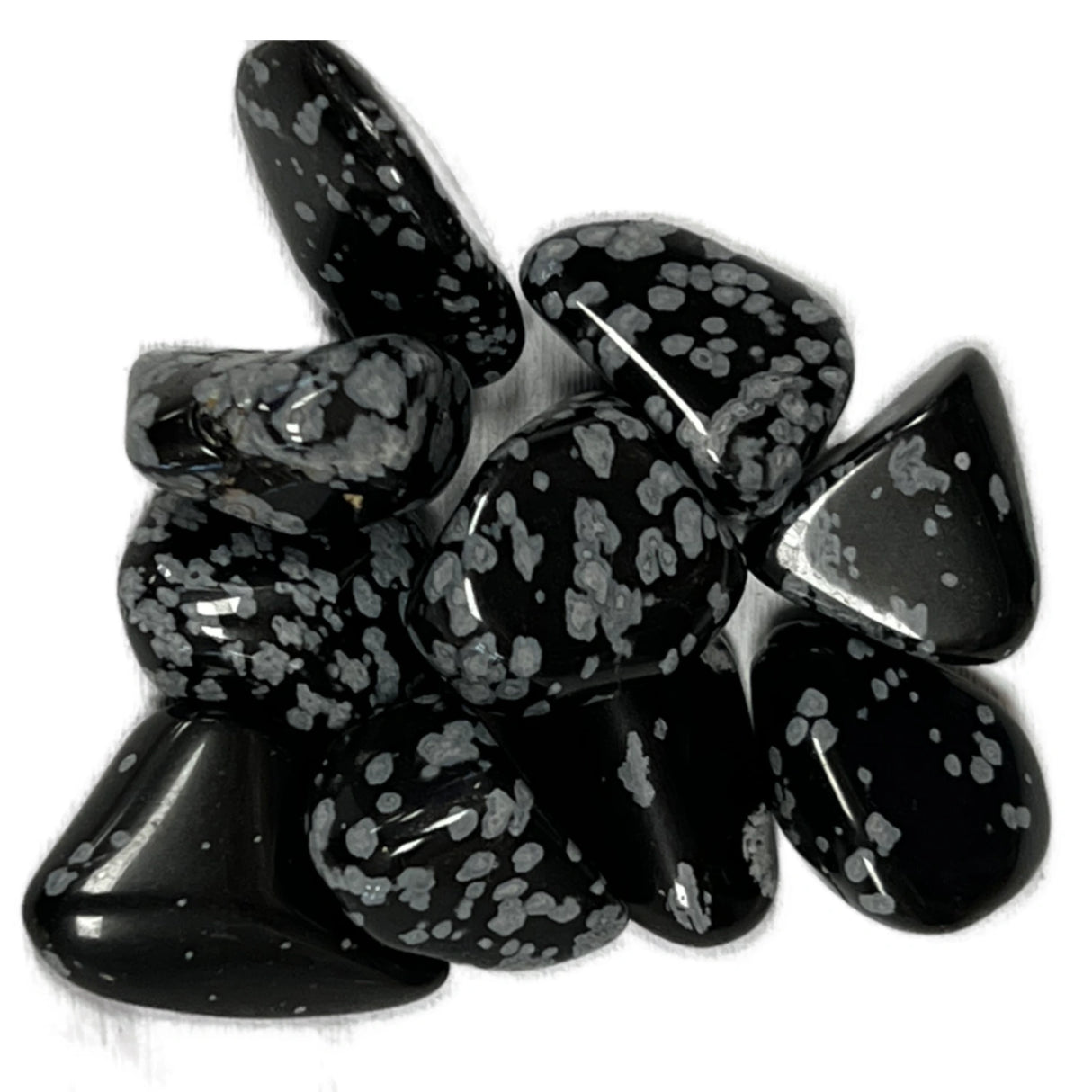 Snowflake Obsidian Tumbled - Shiney black stones with white snowflake speckles 