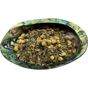 Solar Plexus Chakra Herb Mix Bag -placed on a  shell bowl 