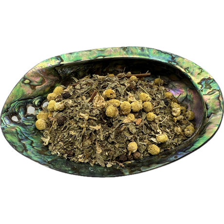 Solar Plexus Chakra Herb Mix Bag -placed on a  shell bowl 