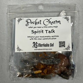 Spirit Talk Pocket Charm Kit with Transparent packaging, White label, and Black text.